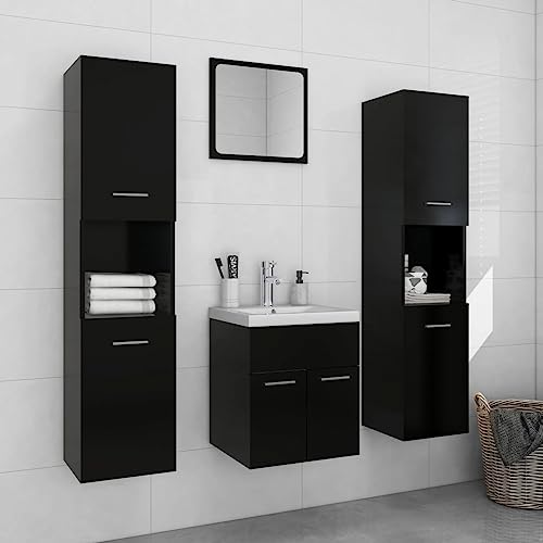 Qnhdfrt Badmöbel-Set Schwarz Moderne Badezimmermöbel mit Hochschrank Waschtischunterschrank Keramikbecken Spiegel 130 cm hoch für kleine Badezimmer Gäste-WC Küche Flur von Qnhdfrt