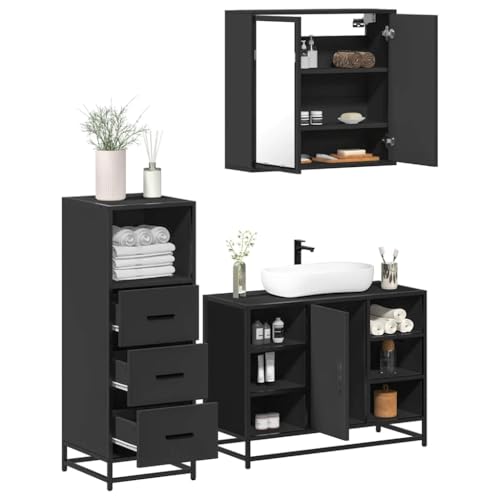 Qnhdfrt Badmöbel-Set Schwarz aus Holzwerkstoff Metall Glas für Badezimmer - Spiegelschrank Waschbeckenunterschrank Schrank Set mit viel Stauraum und robustem Design Qnhdfrt Badmöbel-Set Schwarz aus Holzwerkstoff Metall Glas für Badezimmer - Spiegelschrank Waschbeckenunterschrank Schrank Set mit viel Stauraum und robustem Design von Qnhdfrt