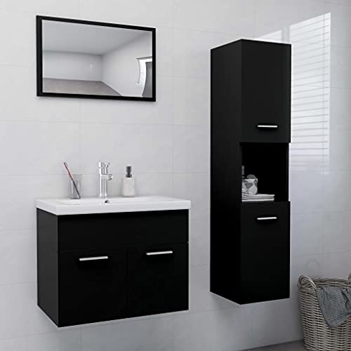 Qnhdfrt Badmöbel-Set Schwarz aus Holzwerkstoff und Acryl mit Waschbeckenunterschrank Hochschrank Spiegel für Badezimmer Stauraum Lösung Kompakte Maße Elegantes Design von Qnhdfrt
