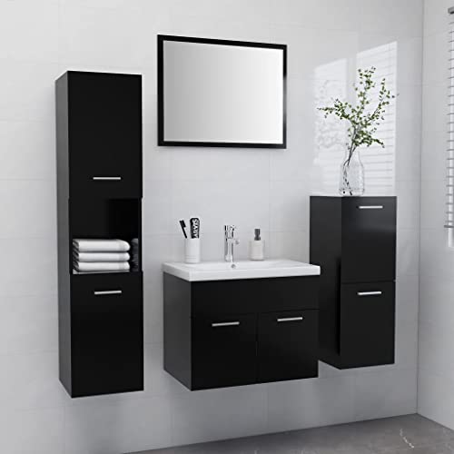 Qnhdfrt Badmöbel-Set Schwarz mit Waschbeckenunterschrank, Hochschrank, Spiegel und Einbaubecken für zusätzlichen Stauraum im Badezimmer, aus Holzwerkstoff und Acryl, modernes Design Qnhdfrt Badmöbel-Set Schwarz mit Waschbeckenunterschrank, Hochschrank, Spiegel und Einbaubecken für zusätzlichen Stauraum im Badezimmer, aus Holzwerkstoff und Acryl, modernes Design von Qnhdfrt