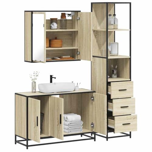 Qnhdfrt Badmöbel-Set Sonoma-Eiche Holzwerkstoff Metallgestell Spiegelschrank Waschbeckenunterschrank Badschrank Komplett-Set für Badezimmer Aufbewahrung Qnhdfrt Badmöbel-Set Sonoma-Eiche Holzwerkstoff Metallgestell Spiegelschrank Waschbeckenunterschrank Badschrank Komplett-Set für Badezimmer Aufbewahrung von Qnhdfrt