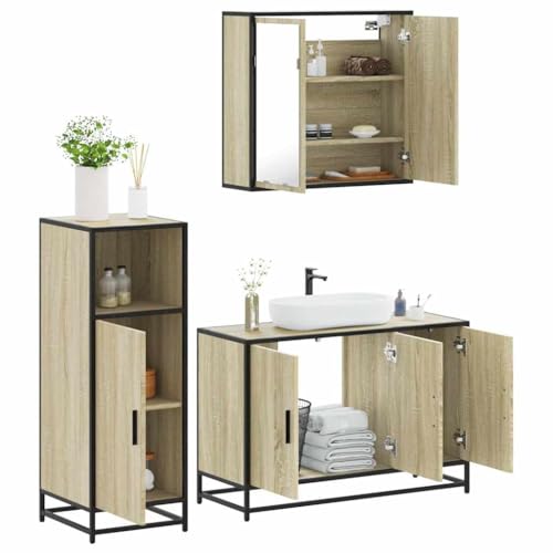 Qnhdfrt Badmöbel-Set Sonoma-Eiche aus Holzwerkstoff mit Spiegel und Unterschrank Qnhdfrt Badmöbel-Set Sonoma-Eiche aus Holzwerkstoff mit Spiegel und Unterschrank von Qnhdfrt