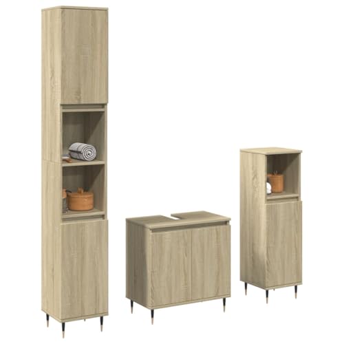 Qnhdfrt Badmöbel-Set Sonoma-Eiche aus Holzwerkstoff und Eisen - 3-teiliges Set für Badezimmer mit Waschbeckenunterschrank, Badschrank groß und klein - Stabiles Design mit viel Stauraum Qnhdfrt Badmöbel-Set Sonoma-Eiche aus Holzwerkstoff und Eisen - 3-teiliges Set für Badezimmer mit Waschbeckenunterschrank, Badschrank groß und klein - Stabiles Design mit viel Stauraum von Qnhdfrt