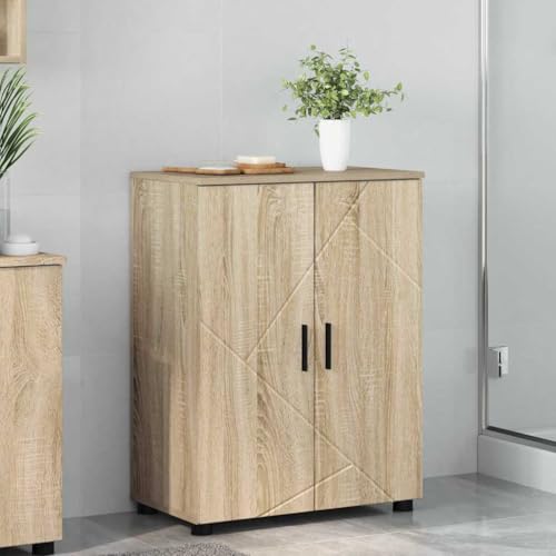 Qnhdfrt Badmöbel Sonoma Eiche 60 x 35 x 80 cm Holzwerkstoff Medizinschrank mit 3 Regalen und 2 Türen Modernes Sideboard für Badezimmer Küche Flur von Qnhdfrt