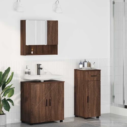Qnhdfrt Badschrank 3 teilig Set aus Holzwerkstoff in Brauneiche 61 x 35 x 64 cm mit Waschbeckenunterschrank Spiegelschrank und Hochschrank Modernes Badmöbel für kleine und große Badezimmer Qnhdfrt Badschrank 3 teilig Set aus Holzwerkstoff in Brauneiche 61 x 35 x 64 cm mit Waschbeckenunterschrank Spiegelschrank und Hochschrank Modernes Badmöbel für kleine und große Badezimmer von Qnhdfrt