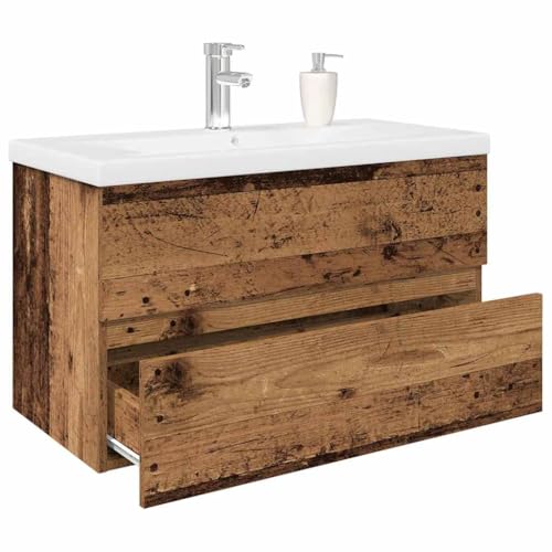Qnhdfrt Badschrank 80 cm Altholz mit Keramikwaschbecken Warm-Kalt Armatur Wandmontage Pop-up Ablauf viel Stauraum Schublade Modern für kleines Bad Gäste WC Qnhdfrt Badschrank 80 cm Altholz mit Keramikwaschbecken Warm-Kalt Armatur Wandmontage Pop-up Ablauf viel Stauraum Schublade Modern für kleines Bad Gäste WC von Qnhdfrt