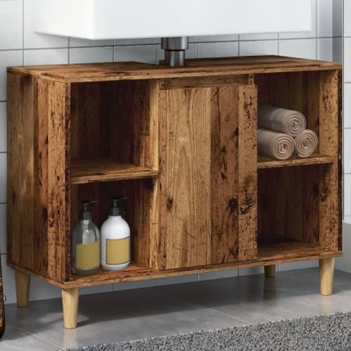 Qnhdfrt Badschrank Altholz Holzwerkstoff 80x33x60 cm mit 4 offenen Fächern und 1 Türfach Schmal Klein für Badezimmer Stauraum Lösung Modernes Design Qnhdfrt Badschrank Altholz Holzwerkstoff 80x33x60 cm mit 4 offenen Fächern und 1 Türfach Schmal Klein für Badezimmer Stauraum Lösung Modernes Design von Qnhdfrt