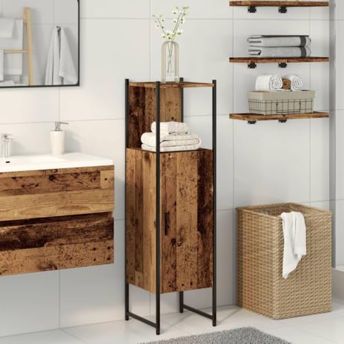 Qnhdfrt Badschrank Altholz-Optik 33x33x120,5 cm Schmaler Hochschrank aus Holzwerkstoff für Badezimmer mit Flexibler Tür und Stauraum von Qnhdfrt
