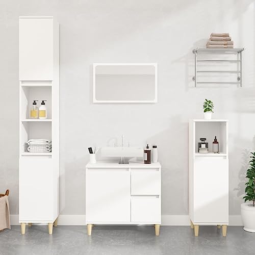 Qnhdfrt Badschrank Badezimmerschrank Weiß 30x30x100 cm Holzwerkstoff Schmaler Hochschrank mit Massivholzbeinen für WC Bad Apothekerschrank Qnhdfrt Badschrank Badezimmerschrank Weiß 30x30x100 cm Holzwerkstoff Schmaler Hochschrank mit Massivholzbeinen für WC Bad Apothekerschrank von Qnhdfrt