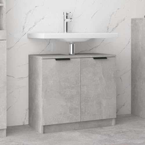 Qnhdfrt Badschrank Betongrau aus Holzwerkstoff 64,5 x 33,5 x 59 cm mit 2 Türen und Oberplatte für Waschbecken robuste Aufbewahrung für Badezimmer von Qnhdfrt