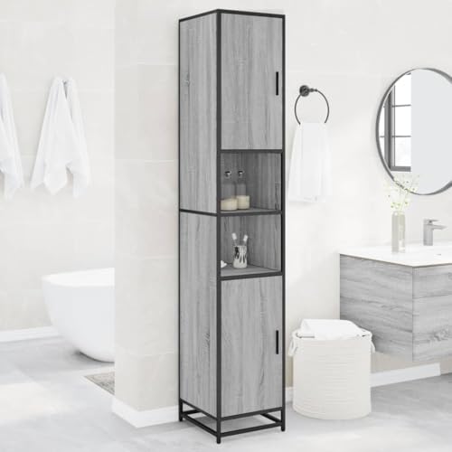 Qnhdfrt Badschrank Grau Sonoma aus Holzwerkstoff und Metall Schmaler Hochschrank 35x37,5x188,5 cm mit 6 Fächern für Badezimmer Stauraum Organizer Qnhdfrt Badschrank Grau Sonoma aus Holzwerkstoff und Metall Schmaler Hochschrank 35x37,5x188,5 cm mit 6 Fächern für Badezimmer Stauraum Organizer von Qnhdfrt