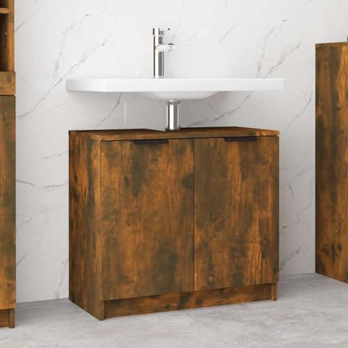 Qnhdfrt Badschrank Holzwerkstoff Räuchereiche 64,5x33,5x59 cm mit Waschbeckenöffnung Zwei Türen klassisches Design für Badezimmer Aufbewahrung Qnhdfrt Badschrank Holzwerkstoff Räuchereiche 64,5x33,5x59 cm mit Waschbeckenöffnung Zwei Türen klassisches Design für Badezimmer Aufbewahrung von Qnhdfrt