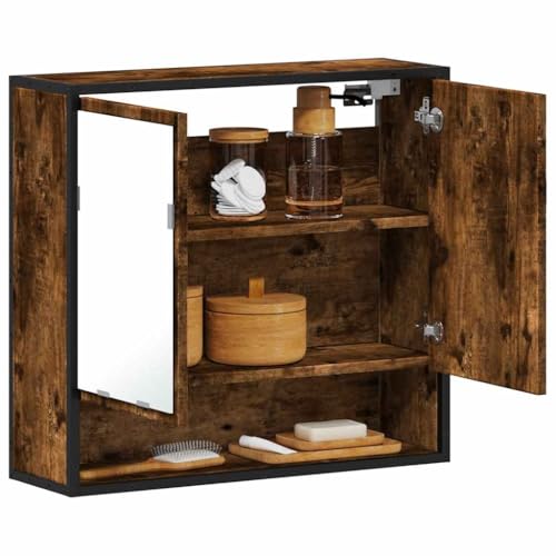 Qnhdfrt Badschrank Räuchereiche 65x20x60 cm Medizinschrank mit Spiegel Holzwerkstoff Metall Wandmontage Modernes Design für Badezimmer Flur Küche von Qnhdfrt