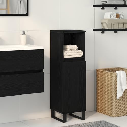 Qnhdfrt Badschrank Schwarz Eiche 30x30x100 cm Moderner Badezimmerschrank Schmal mit Matt Oberfläche Holzwerkstoff Stauraum Organizer für Badezimmer von Qnhdfrt