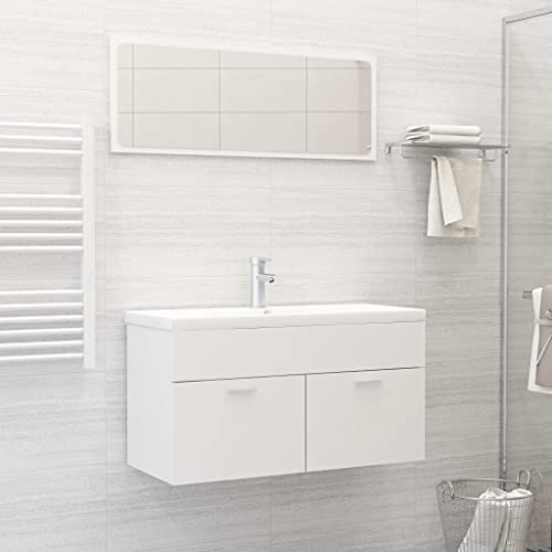 Qnhdfrt Badschrank Set Weiß 90 x 38,5 x 46 cm aus Holzwerkstoff mit Keramik-Waschbecken Wasserhahn Spiegel Modernes Design für Badezimmer Gäste-WC Qnhdfrt Badschrank Set Weiß 90 x 38,5 x 46 cm aus Holzwerkstoff mit Keramik-Waschbecken Wasserhahn Spiegel Modernes Design für Badezimmer Gäste-WC von Qnhdfrt