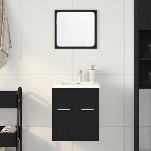 Qnhdfrt Badschrank Set mit Spiegel Schwarz Eichen-Optik Holzwerkstoff für Badezimmer Schmal Klein Praktischer Stauraum Langlebiges Design Qnhdfrt Badschrank Set mit Spiegel Schwarz Eichen-Optik Holzwerkstoff für Badezimmer Schmal Klein Praktischer Stauraum Langlebiges Design von Qnhdfrt