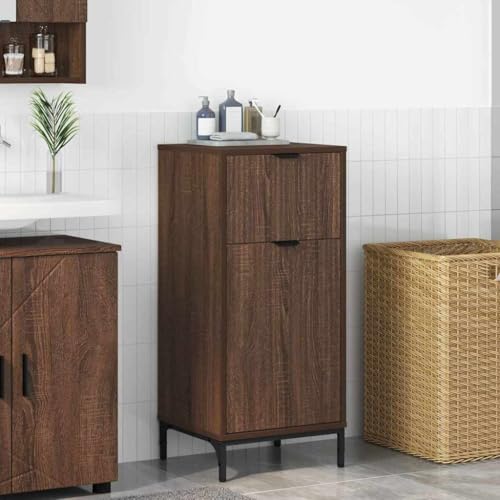 Qnhdfrt Badschrank klein 39,5 x 36 x 88 cm Braune Eiche Holzwerkstoff mit Stauraum und verstellbaren Füßen Modernes Design für Badezimmer Gäste WC Flur von Qnhdfrt