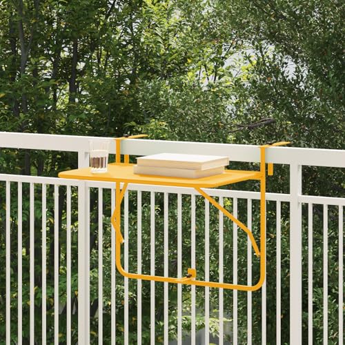 Qnhdfrt Balkontisch Klappbar Hängend Gelb 60x40 cm Outdoor Faltbarer Tisch aus Stahl für Balkon Terrasse Garten von Qnhdfrt