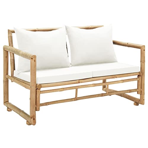 Qnhdfrt Bambus 2-Sitzer Gartensofa mit Kissen für Outdoor, Robuste Sitzbank Garten Terrasse Balkon, Wetterfeste Materialien und Komfortabel Design, Maße 115x65x72 cm von Qnhdfrt