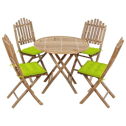 Qnhdfrt Bambus Essgruppe 4 Stühle mit Kissen Klappbar Outdoor Gartenmöbel Set Wetterfest 80 x 70 cm Tisch für Balkon Terrasse Garten von Qnhdfrt