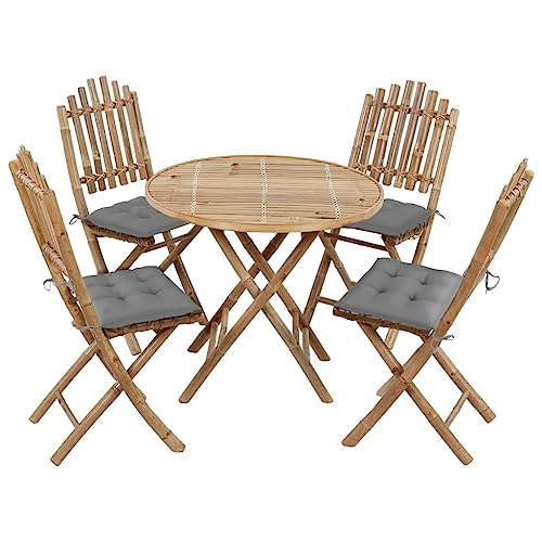 Qnhdfrt Bambus Essgruppe Klappbar 5 teilig mit Kissen Grau Outdoor Gartenmöbel Set Tisch 80x70cm für Balkon Terrasse Qnhdfrt Bambus Essgruppe Klappbar 5 teilig mit Kissen Grau Outdoor Gartenmöbel Set Tisch 80x70cm für Balkon Terrasse von Qnhdfrt
