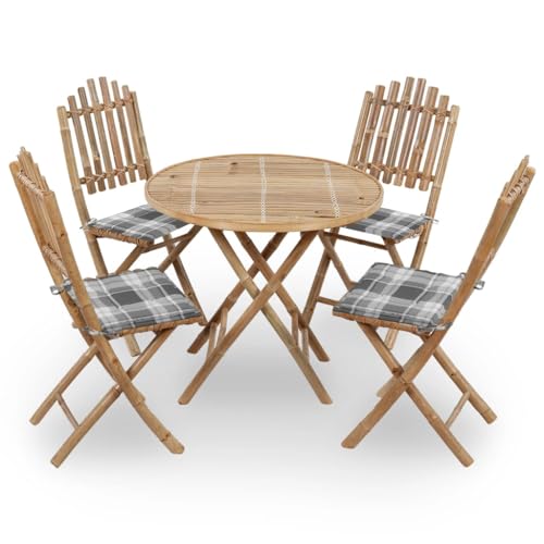 Qnhdfrt Bambus Essgruppe Set 4 Stühle mit Kissen Klappbar 80 cm Tisch Outdoor Gartenmöbel für Balkon Terrasse Camping von Qnhdfrt