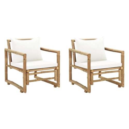 Qnhdfrt Bambus Gartenstühle mit Polstern und Kissen - 2er Set Bequeme Outdoor Sessel für Garten Terrasse und Balkon Klassisches Design Wetterbeständig von Qnhdfrt