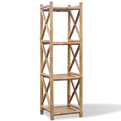 Qnhdfrt Bambus Regal mit 4 Böden Quadratisch Schmal 35x35x117 cm Kompakt für Badezimmer Wohnzimmer Terrasse als Handtuchhalter Bücherregal Pflanzenständer von Qnhdfrt