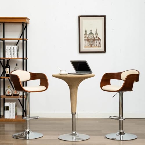 Qnhdfrt Barhocker 2er Set, Höhenverstellbare Barstühle aus Bugholz & Kunstleder, Cremefarben & Braun, Gasliftmechanismus, Ergonomisch & Bequem für Küche, Bar und Outdoorbereich von Qnhdfrt
