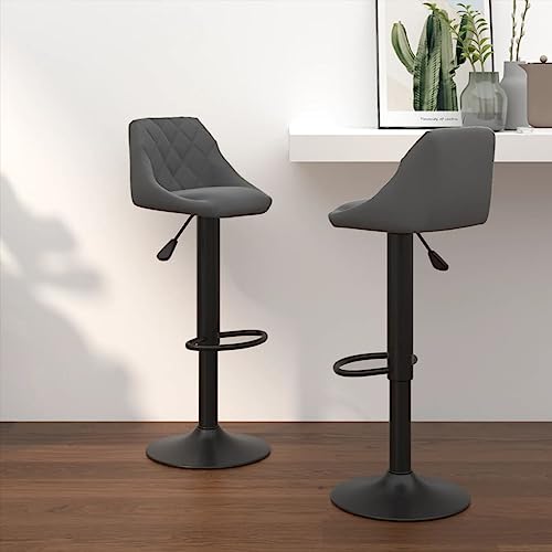 Qnhdfrt Barhocker 2er Set, Höhenverstellbare Drehhocker aus Samt mit Fußstütze, 82-103 cm Höhe, Dunkelgrau, Stahlgestell, 360° Drehbar für Küche Bar und Outdoor von Qnhdfrt