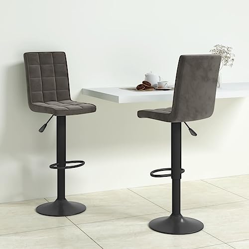 Qnhdfrt Barhocker 2er Set, Höhenverstellbare Drehhocker aus Samt mit Gasdruckfeder & Fußstütze, Dunkelgrau, 102,5-124,5 cm, Stahlgestell für Küche Bar und Outdoor von Qnhdfrt
