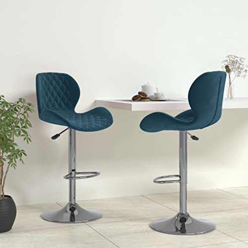Qnhdfrt Barhocker 2er Set Blau, Höhenverstellbare Drehhocker aus Samt & Chromstahl mit Fußstütze, 48 x 51 x 89-111 cm, Bequem & Stabil für Kücheninsel Bar und Schminktisch von Qnhdfrt