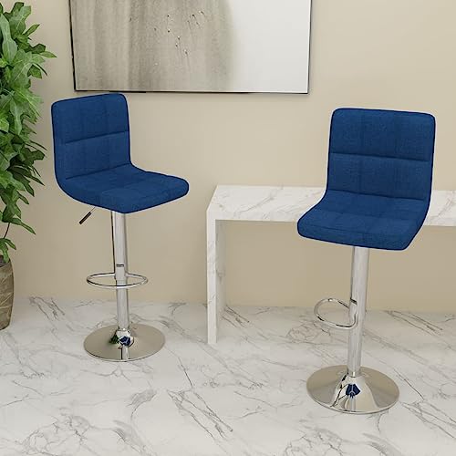 Qnhdfrt Barhocker 2er Set Blau, Höhenverstellbare Drehhocker mit Fußstütze aus Weichem Stoff und Verchromtem Stahl, 40 x 47 x 90-111 cm, Perfekt für Küche Bar und Outdoor von Qnhdfrt
