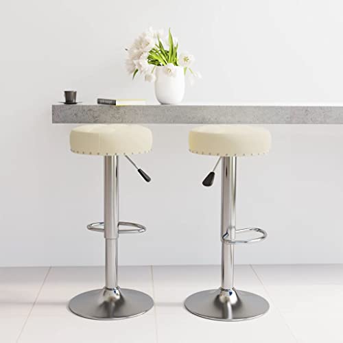 Qnhdfrt Barhocker 2er Set Creme, Höhenverstellbare Barstühle mit Fußstütze, Weicher Stoffbezug & Verchromtes Stahlgestell, 38.5 x 38.5 x 63-83 cm, Drehbar für Küche Bar und Outdoor von Qnhdfrt