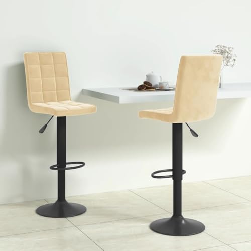 Qnhdfrt Barhocker 2er Set Creme, Höhenverstellbare Drehhocker mit Samtbezug & Fußstütze, 102-124 cm, Stahlgestell & Gasdruckfeder, Bequem & Stabil für Küche Bar und Outdoor von Qnhdfrt