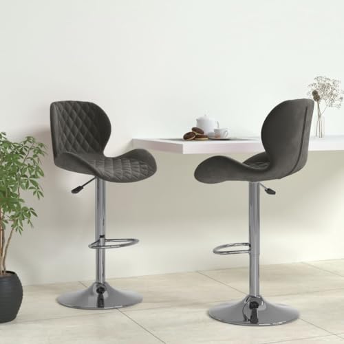 Qnhdfrt Barhocker 2er Set Dunkelgrau, Höhenverstellbare Drehhocker mit Samtbezug und Fußstütze, Verchromtes Stahlgestell für Küche Bar und Outdoor, 48 x 51 x 89-111 cm, Max. 110 kg von Qnhdfrt