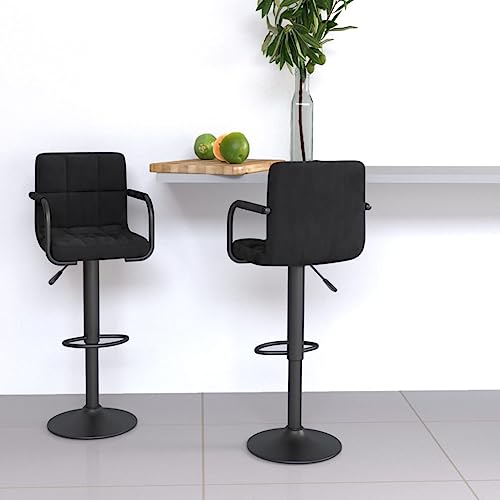 Qnhdfrt Barhocker 2er Set Schwarz Samt, Höhenverstellbare Drehstühle mit Gasdruckfeder und Fußstütze, Pulverbeschichteter Stahl & Weicher Samtbezug, 48 x 47 x 90-111 cm für Küche Bar und Outdoor von Qnhdfrt