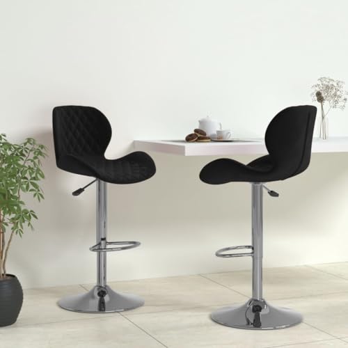 Qnhdfrt Barhocker 2er Set Schwarz Samt, Höhenverstellbarer Drehhocker mit Gasdruckfeder & Fußstütze, Verchromtes Stahlgestell für Küche Bar und Outdoor Bereich, 48 x 51 x 89-111 cm von Qnhdfrt