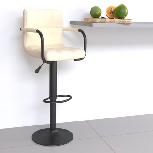 Qnhdfrt Barhocker Creme Stoff, Höhenverstellbarer Drehhocker mit Gasdruckfeder & Fußstütze, 360° Drehbar, Weicher Polyesterbezug & Stahlgestell, 48 x 47 x 90-111 cm, für Küche Bar und Outdoor von Qnhdfrt