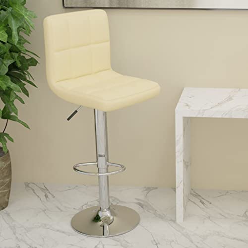 Qnhdfrt Barhocker Creme Stoff, Höhenverstellbarer Drehhocker mit Gasdruckfeder und Fußstütze, Weicher Polyesterbezug & Verchromtes Stahlgestell, 40 x 47 x 90-111 cm, Für Küche Bar und Outdoor von Qnhdfrt