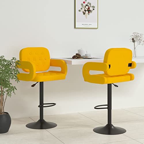 Qnhdfrt Barhocker Senfgelb 2er Set Verstellbarer Küchenhocker Stoff 360° Drehhocker mit Fußstütze 58x50x93-115 cm Robustes Gestell für Essbereich Balkon Küche von Qnhdfrt