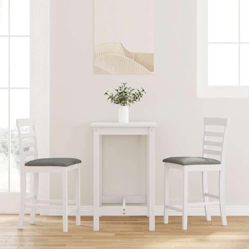 Qnhdfrt Barhocker Set 2 Stück, Weiß Grau Massivholz Gummibaum mit Kissen, Ergonomische Barstühle mit Rückenlehne, Bequem & Stabil für Küche Wohnzimmer und Outdoor von Qnhdfrt