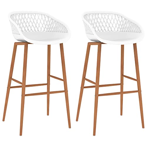 Qnhdfrt Barhocker Set 2 Stück, Weiße Barstühle mit Netzoptik und Holzoptik Metallbeinen, Robustes PP Material, 48 x 47,5 x 95,5 cm, Ergonomischer Sitz für Küche, Bar und Outdoor von Qnhdfrt