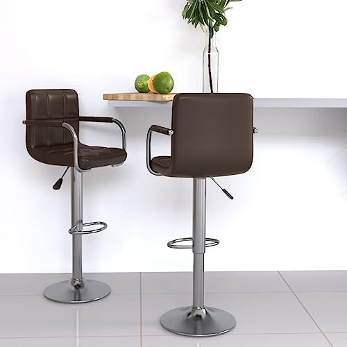 Qnhdfrt Barhocker Set 2 Stück Braun, Höhenverstellbare Drehhocker mit Fußstütze und Gasdruckfeder, Kunstleder Bezug & Verchromtes Stahlgestell für Küche Bar und Outdoor von Qnhdfrt