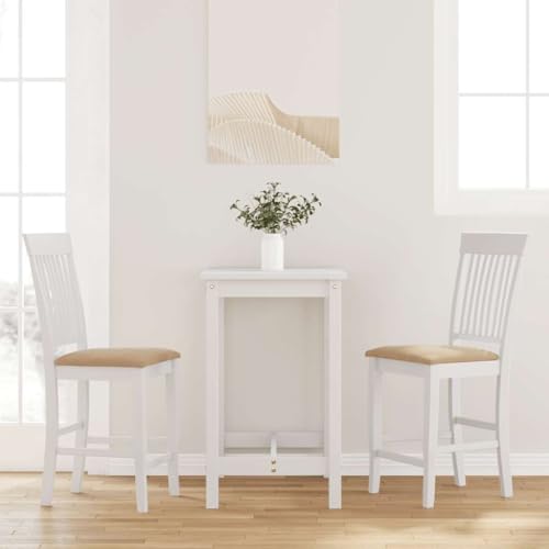 Qnhdfrt Barhocker Set 2 Stück aus Massivholz Gummibaum mit Kissen, Weiß und Braun, 48 x 52.5 x 107 cm, Ergonomische Rückenlehne & Hohe Belastbarkeit bis 110 kg, Perfekt für Küche Wohnzimmer von Qnhdfrt
