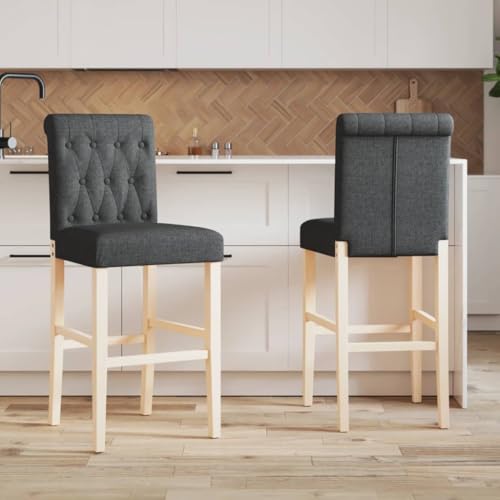 Qnhdfrt Barhocker aus Massivholz, 2er Set Dunkelgrau mit Bequemer Rückenlehne und Fußstütze, 44 x 54 x 112 cm, Stabiler Gummibaumholzrahmen & Atmungsaktiver Polyesterstoff für Küche Esszimmer von Qnhdfrt