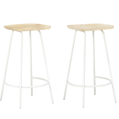 Qnhdfrt Barhocker aus massivem Mangoholz, 2er Set mit integrierter Fußstütze, gebleichte Sitzfläche & stabile Eisenkonstruktion, 38 x 36 x 74 cm, Naturlook für Küche Garten und Outdoor von Qnhdfrt