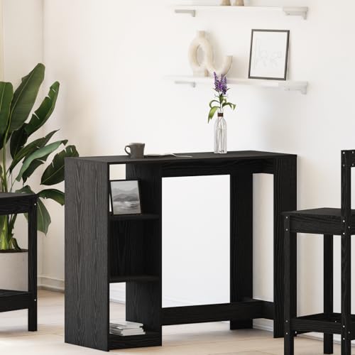 Qnhdfrt Bartisch Schwarz Eiche Massivholz 102,5x46x103,5 cm mit 3 Ablagefächern Moderner Tisch für Esszimmer Küche oder Barbereich von Qnhdfrt