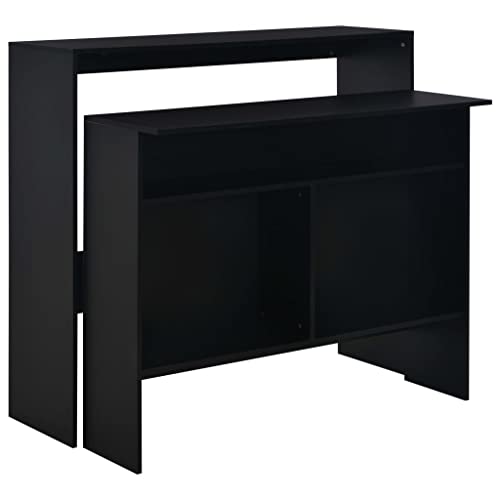 Qnhdfrt Bartisch Stehtisch Zweistöckig Schwarz 130x40x120 cm Holzwerkstoff mit beweglicher Tischplatte für Balkon Küche Wohnzimmer von Qnhdfrt