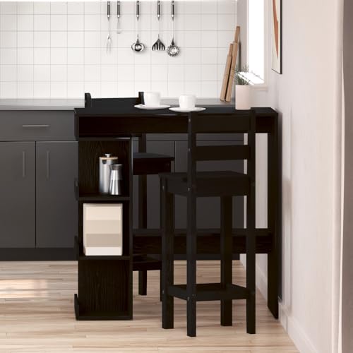 Qnhdfrt Bartisch mit 3 Eckregalen Schwarz Eiche Naturholz 100x50x101,5 cm Moderner Rechteckiger Tisch mit Platzsparendem Stauraum für Esszimmer Küche Hausbar oder kleine Räume von Qnhdfrt